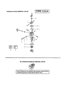 Carburetor Diagram and Parts List for FEATHERLITE SST 25HO Type 4 Weed Eater Trimmer
